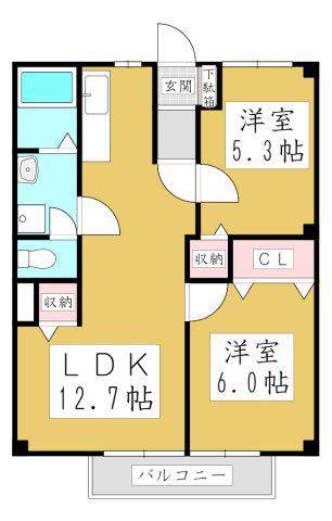 エバーグリーン大原(2LDK/2階)の間取り写真