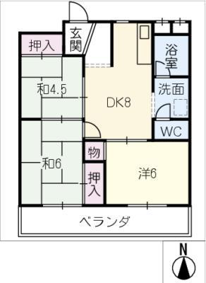 ハイツ高御堂I棟(3DK/2階)の間取り写真