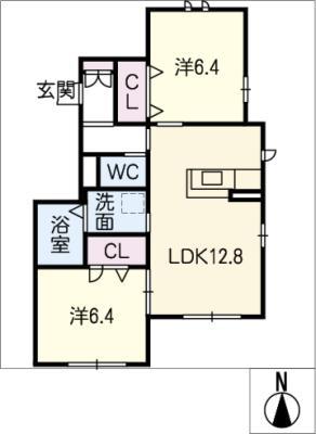 NAVE BIANCA(2LDK/1階)の間取り写真