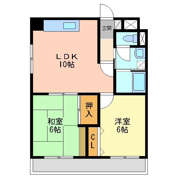 サンシャイン奥村(2LDK/3階)の間取り写真