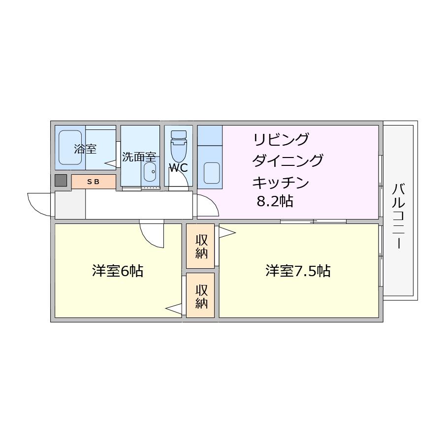 セナリオコート蘇我(2LDK/2階)の間取り写真