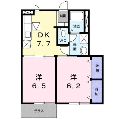 ツインハーモニーA(2DK/1階)の間取り写真