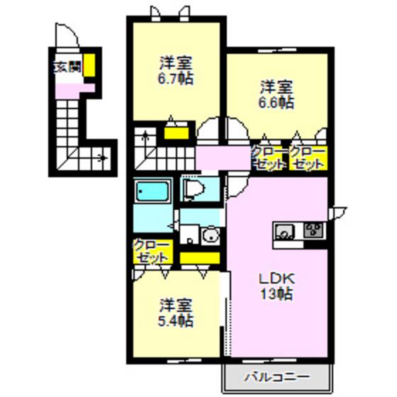 VILLA MEGUMI B(3LDK/2階)の間取り写真