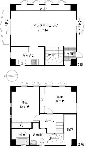 ドムス芦屋川(2LDK/3階)の間取り写真