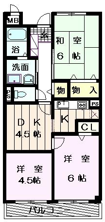 プランドール板原(3DK/4階)の間取り写真
