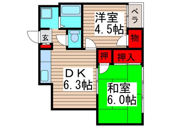 ニュー原木マンション(2DK/4階)の間取り写真