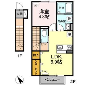 ネコデコ(1LDK/2階)の間取り写真
