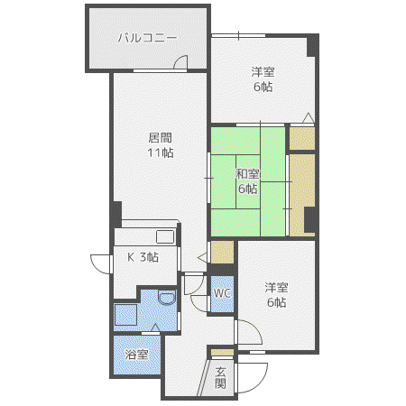 シェスタ麻生館(3LDK/7階)の間取り写真