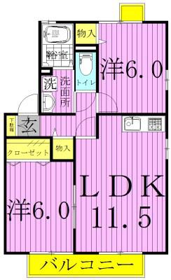 ロイヤルスクエアB棟(2LDK/2階)の間取り写真