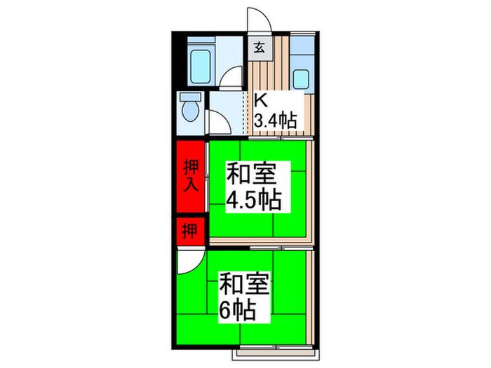 ヒロミコーポA(2K/2階)の間取り写真