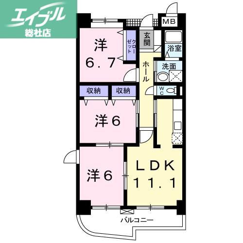 ジュンサンライト(3LDK/4階)の間取り写真
