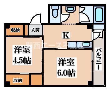 ビレッジハウス馬場平(2K/1階)の間取り写真