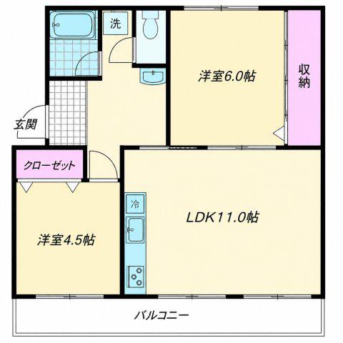 長丘不動産第1ビル(2LDK/2階)の間取り写真