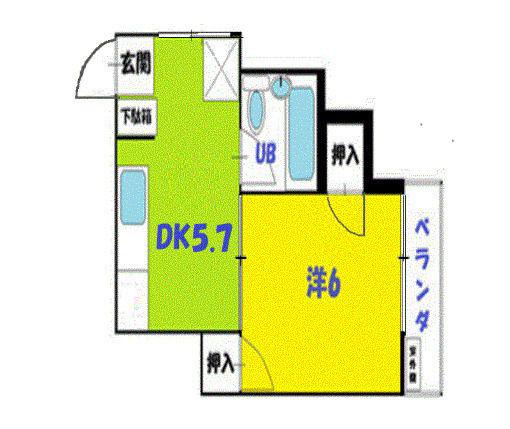 パークサイドハイツ(1DK/3階)の間取り写真