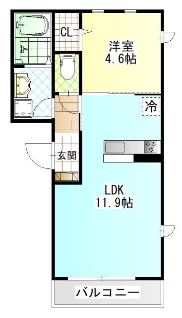 センチュリーハイム鴨宮(1LDK/3階)の間取り写真
