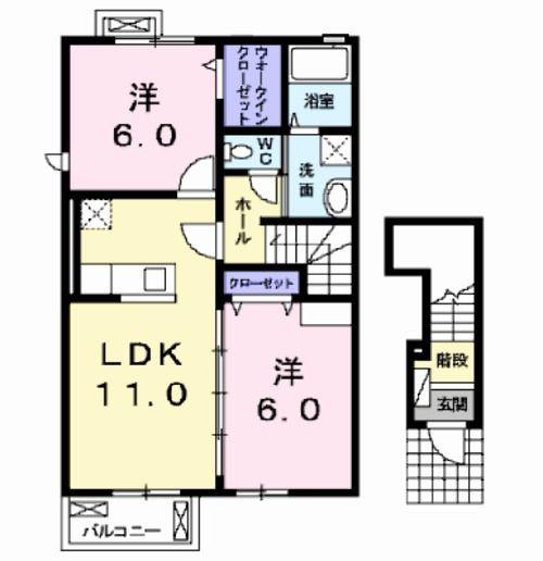 ルシード II(2LDK/2階)の間取り写真