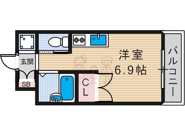 シエテ矢田(ワンルーム/2階)の間取り写真