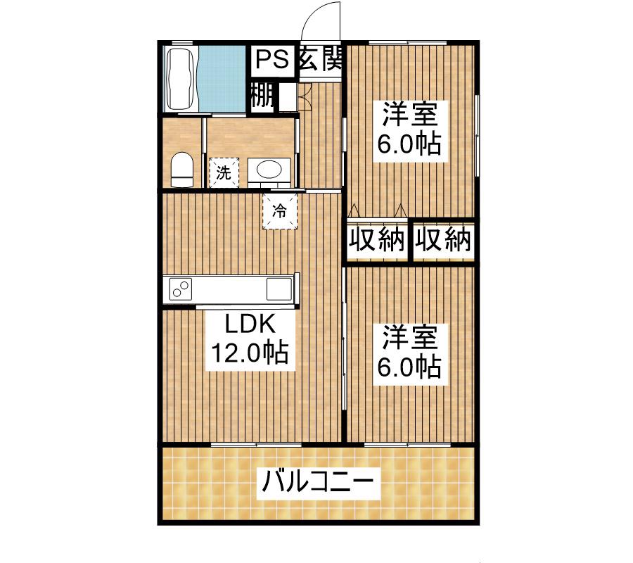 メルベーユぴさい(2LDK/1階)の間取り写真