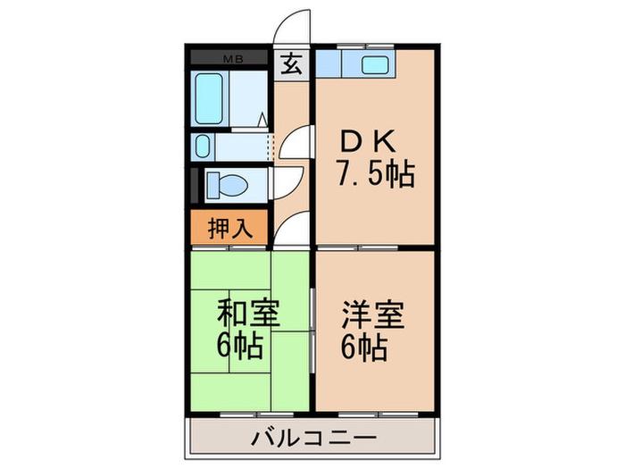 シャトーピープル(2DK/3階)の間取り写真