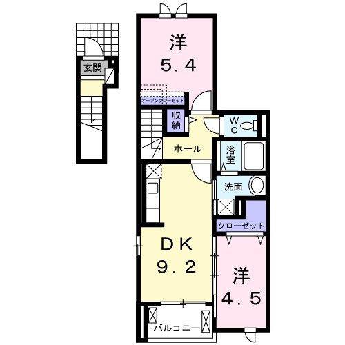 ベル オーブ III(2DK/2階)の間取り写真