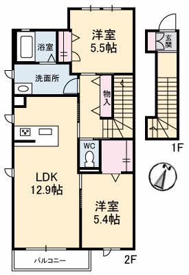 メイソン ブランシュB棟(2LDK/2階)の間取り写真