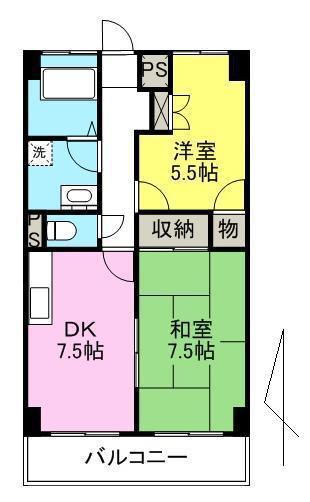 三好ビルパークヒルズ(2DK/6階)の間取り写真