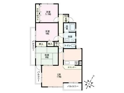 富雄サンパレスI号館(3LDK/1階)の間取り写真