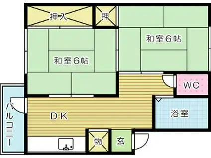 ヒルズ到津(2DK/1階)の間取り写真