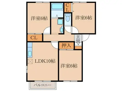 プライムコートハナブサアパートA棟(3LDK/2階)の間取り写真