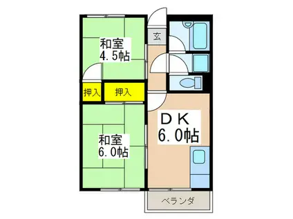 コーポリバーサイド(2DK/2階)の間取り写真
