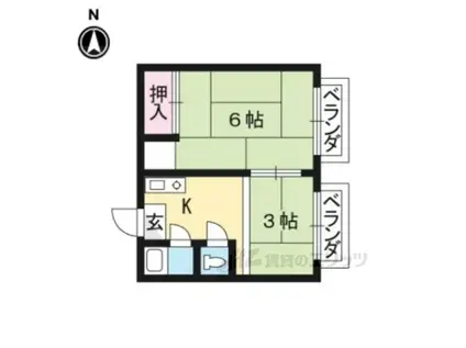 松扇荘Ⅰ(1K/2階)の間取り写真