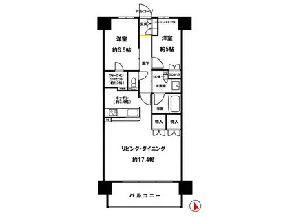 ウエリス姫路(2LDK/12階)の間取り写真