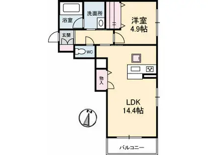 シャーメゾンJH丸亀(1LDK/1階)の間取り写真