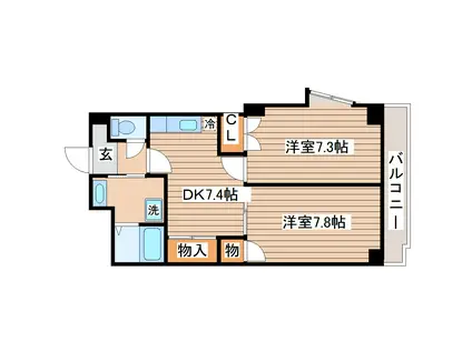 多賀城ロジュマンG棟(2DK/5階)の間取り写真