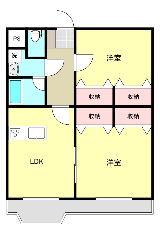 新白河リバーサイドII(2LDK/1階)の間取り写真