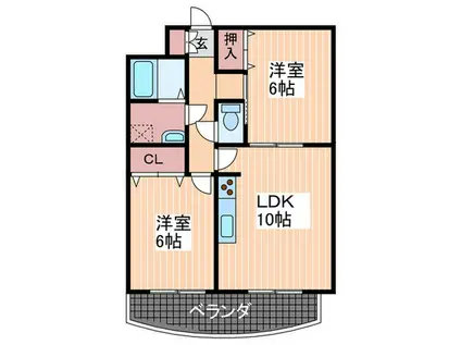 ボヌールII(2LDK/12階)の間取り写真