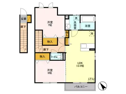 D-ROOM ピーノ・ロングハーモニー B201(2LDK/2階)の間取り写真