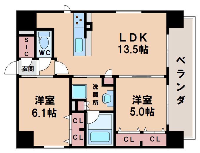 プレサンス四天王寺(2LDK/10階)の間取り写真