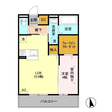 LEHUIT E(1LDK/3階)の間取り写真