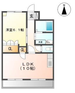ネオレジデンス広川(1LDK/2階)の間取り写真