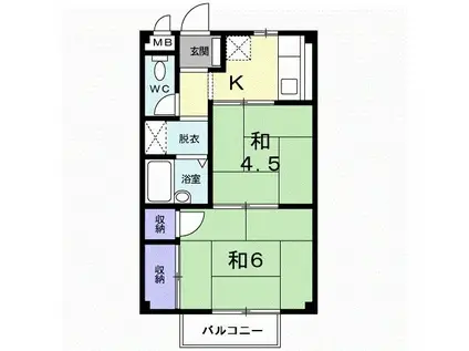 グリーンフィールド(2K/2階)の間取り写真