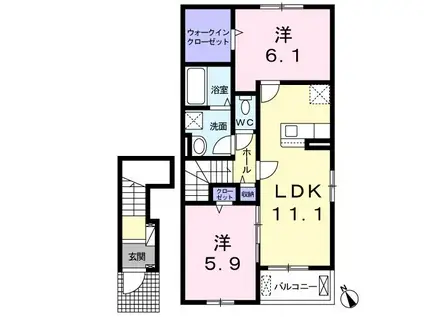 ヴィラクレスタ浜の宮I(2LDK/2階)の間取り写真