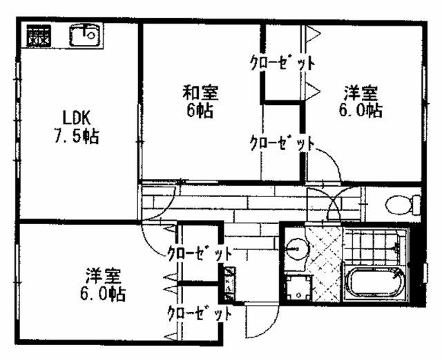 ロイヤルハイツ二反田(3LDK/2階)の間取り写真