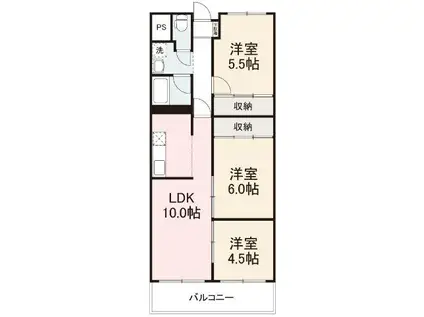 ハイマート屋島(3LDK/4階)の間取り写真