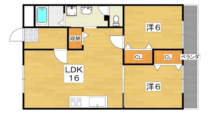 レオハイムKOYA(2LDK/4階)の間取り写真