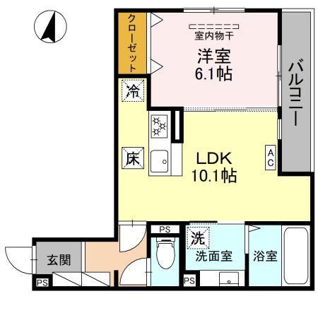 トリシア武庫川(1LDK/1階)の間取り写真