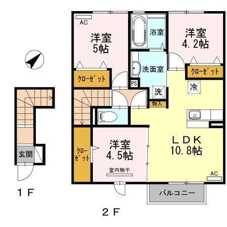 サンヒルズ愛坂 B棟(3LDK/2階)の間取り写真