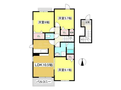 サンリット横井B(3LDK/2階)の間取り写真