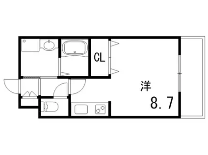 ブルーメ芦屋(ワンルーム/3階)の間取り写真