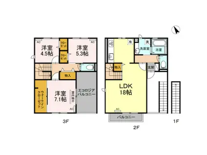 カサフロールA(3LDK/2階)の間取り写真